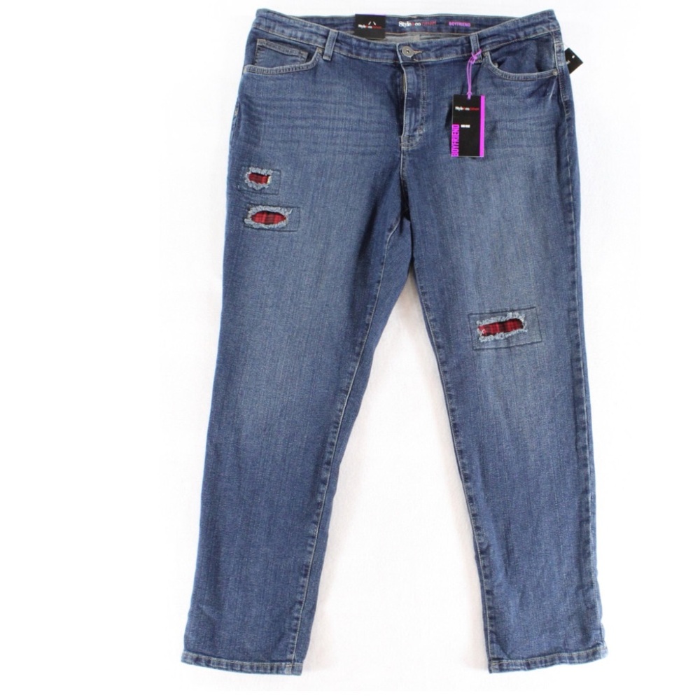 Style & Co. Plus Size Medium Wash Patchwork Boyfriend Jeans Size 22W